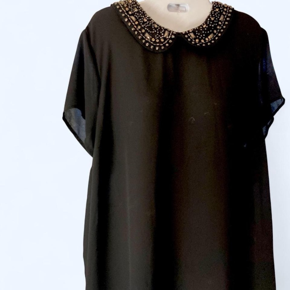 Torrid Black shortsleeve blouse with Studded Collar and button up back 1